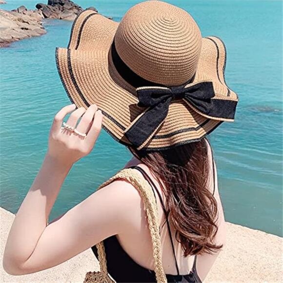 Women\'s Wide Brim Straw Hat Sun Protection Hat Floppy Hat with Bowknot main image 5